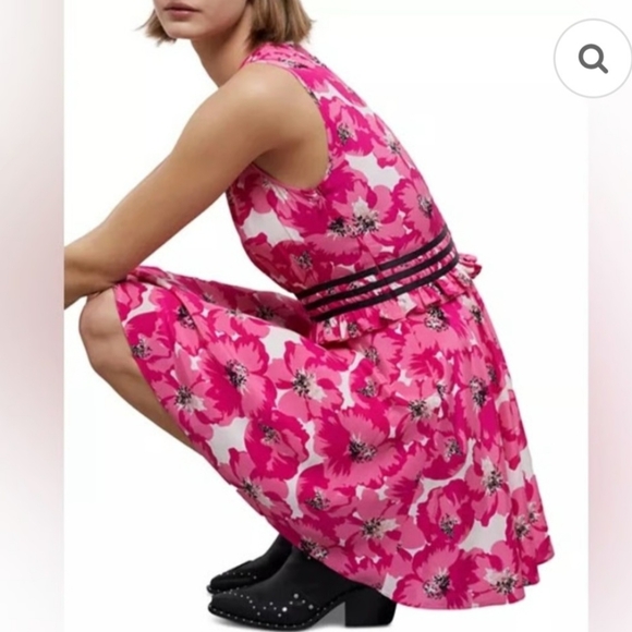The Kooples NWT Fit and Flare,floral,sleeveless dress sz.2 women's 6-8 Pink/blk - Picture 8 of 9